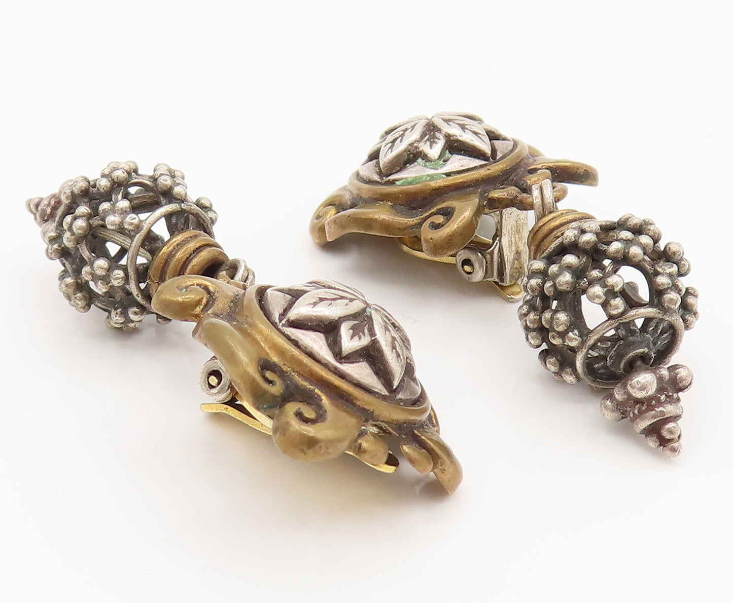 STEPHEN DWECK 925 Silver  Vintage Two Tone Floral Clip On Earrings  EG12392