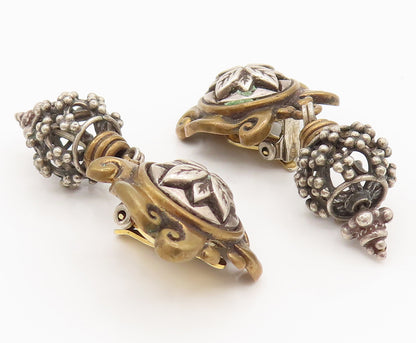 STEPHEN DWECK 925 Silver  Vintage Two Tone Floral Clip On Earrings  EG12392