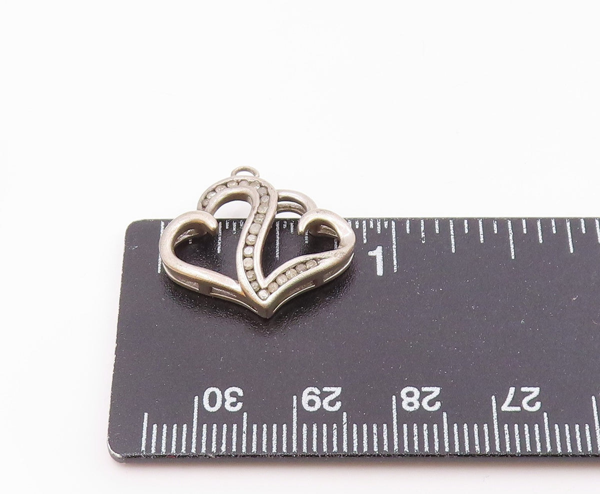 925 Sterling Silver  Vintage Genuine Diamonds Love Hearts Pendant  PT12538