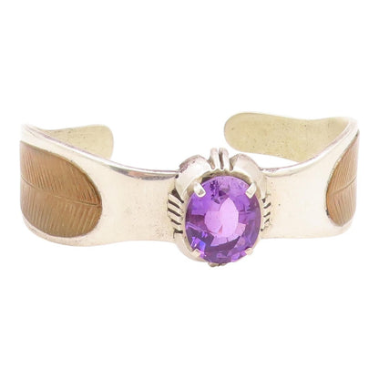 DESIGNER 925 Silver  Vintage Faceted Amethyst Two Tone Cuff Bracelet  BT8183
