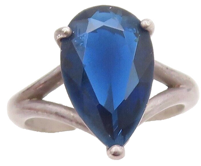 925 Sterling Silver Vintage Ring Minimalist Drop Cut Blue Topaz  Sz 6  RG29706