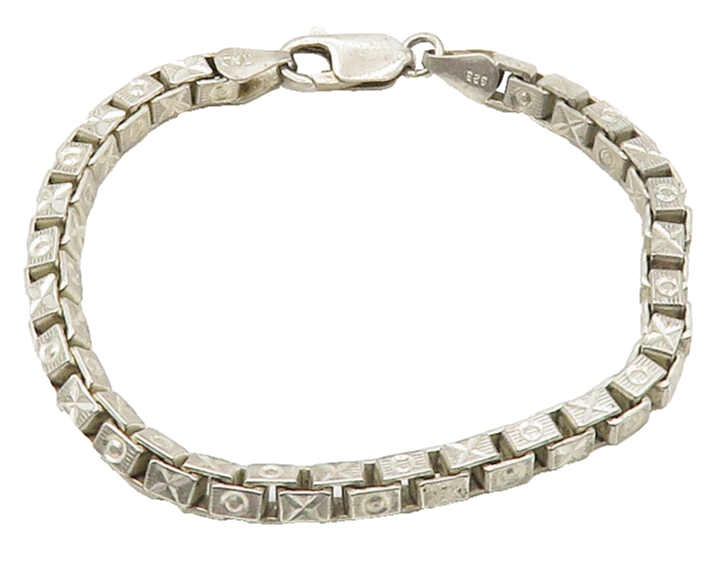 925 Sterling Silver  Vintage XO Hugs & Kisses Box Link Chain Bracelet  BT6057