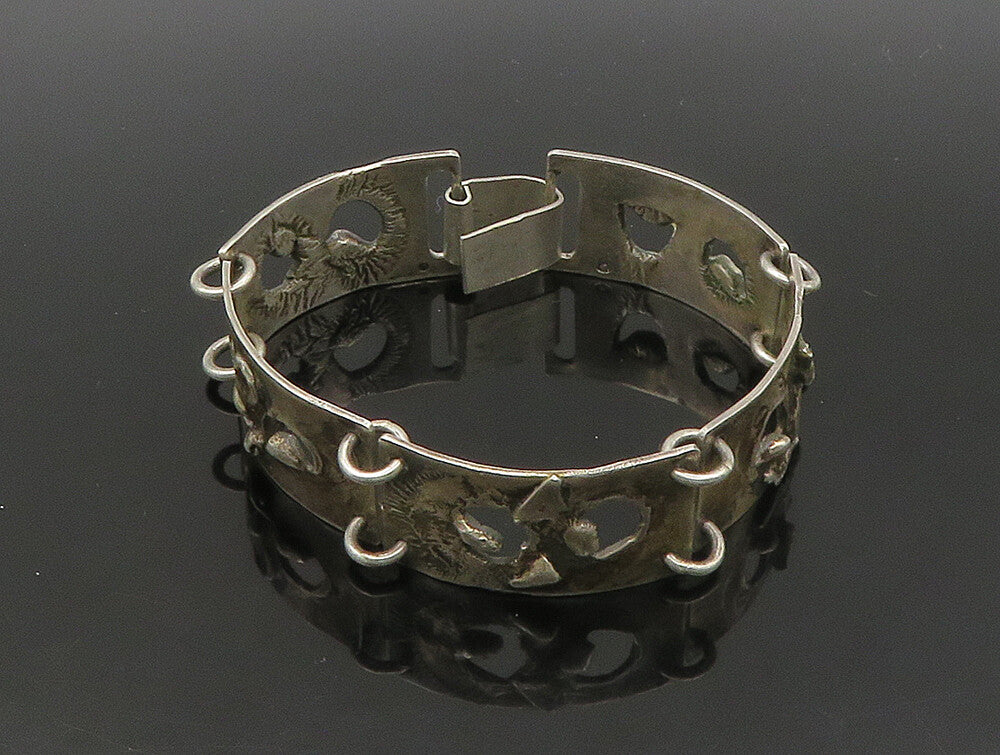 POLAND 925 Sterling Silver  Vintage Sculpted Link Chain Bracelet  BT9253