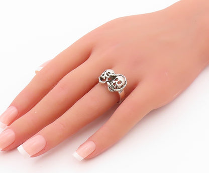 925 Sterling Silver Vintage Ring Two Skulls & Snake Biker Band  Sz 9  RG32403