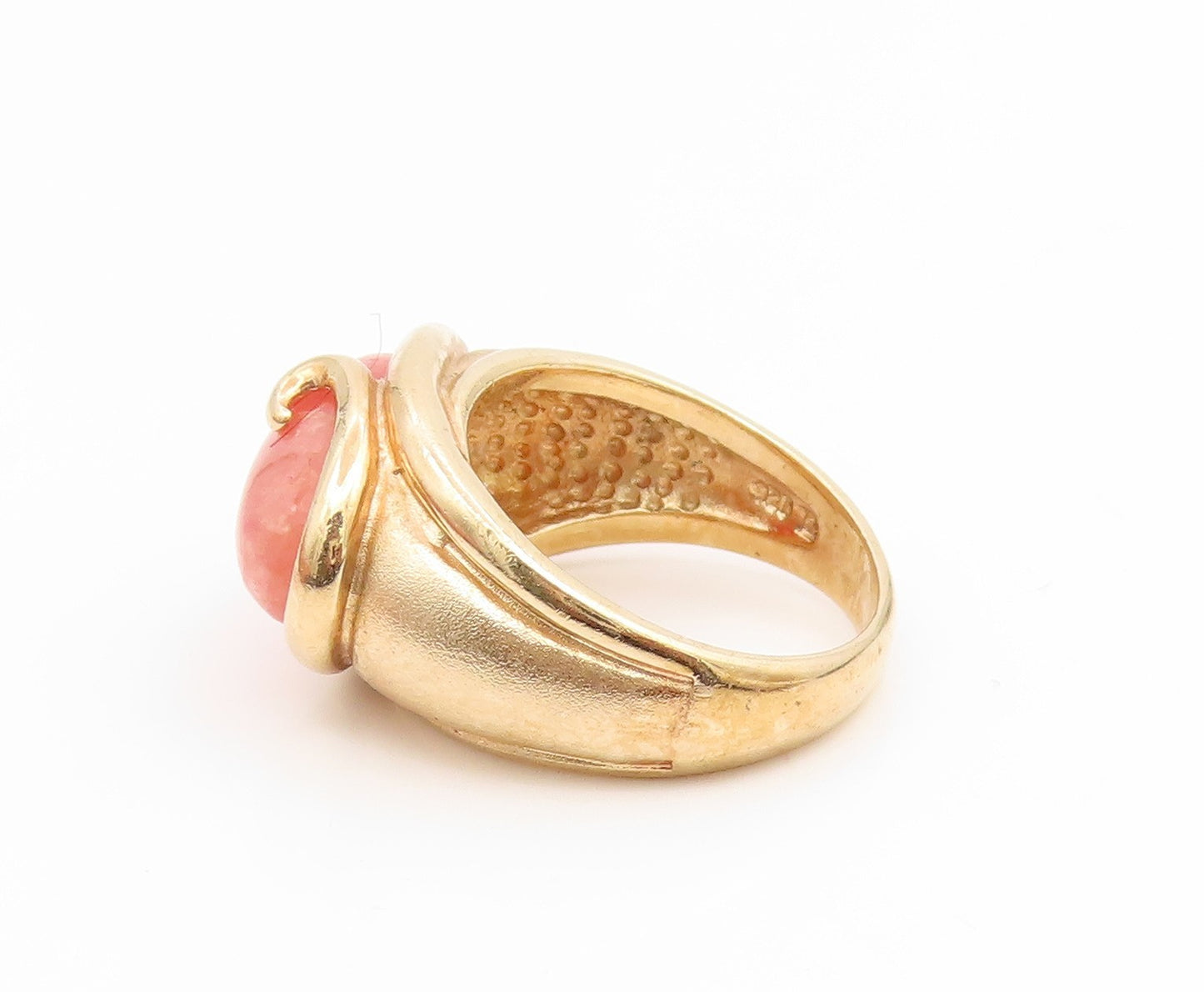 925 Sterling Silver Vintage Ring Gold Plated Rhodochrosite Band  Sz 6  RG35211