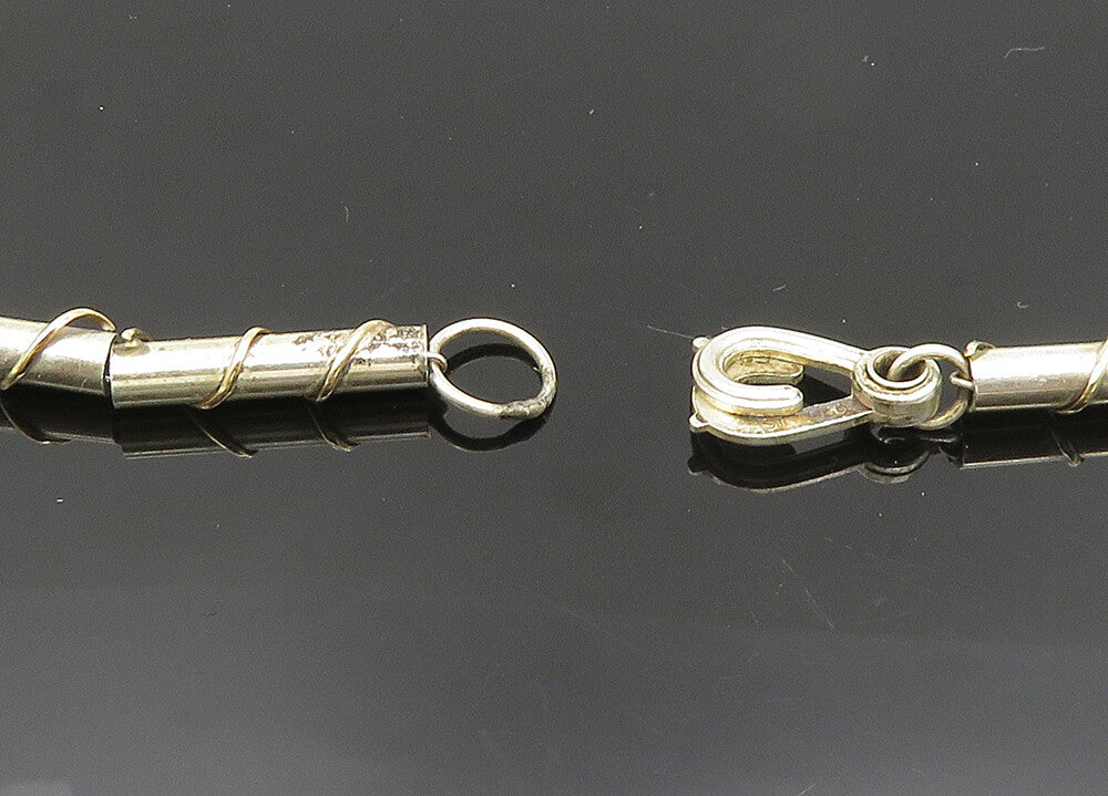 925 Sterling Silver & 14K GOLD  Vintage Wrapped Bar Link Chain Necklace NE3343