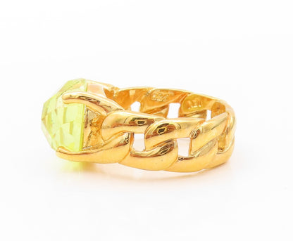 925 Sterling Silver Vintage Ring Gold Plated Green Faceted Glass  Sz 7  RG32536