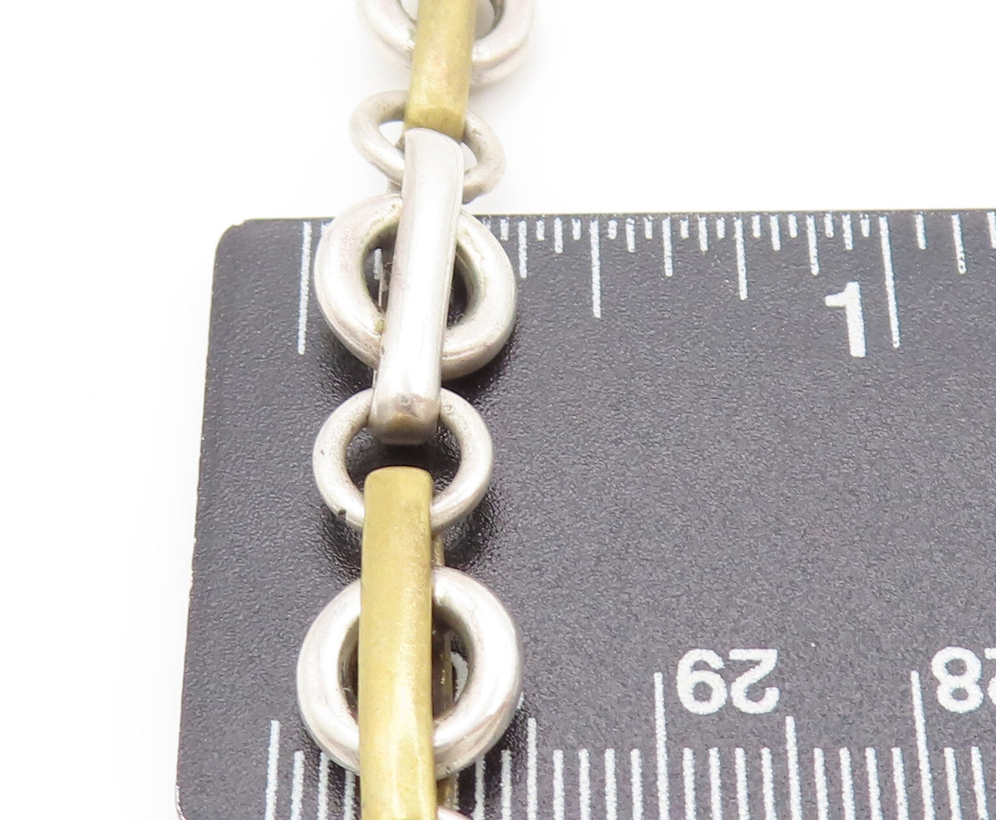 MEXICO 925 Silver  Vintage Rings Connected By Golden Loop Necklace  NE4189