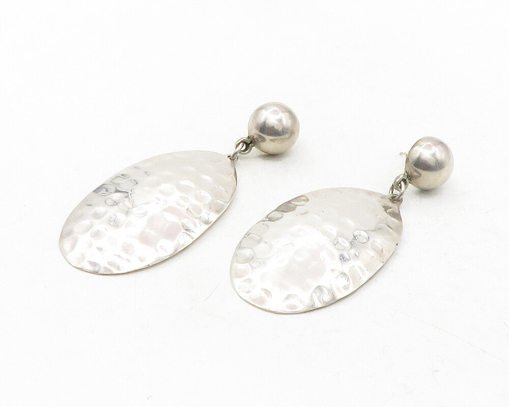 MEXICO 925 Silver  Vintage Hammered Oval Linked Non Pierce Earrings  EG6373