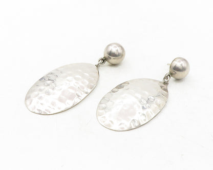 MEXICO 925 Silver  Vintage Hammered Oval Linked Non Pierce Earrings  EG6373