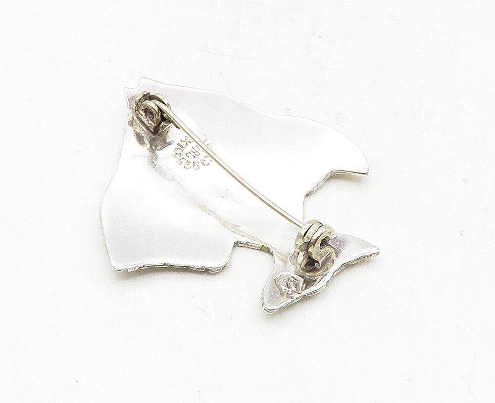 MEXICO 925 Sterling Silver  Vintage Shiny Swimming Fish Brooch Pin  BP3557