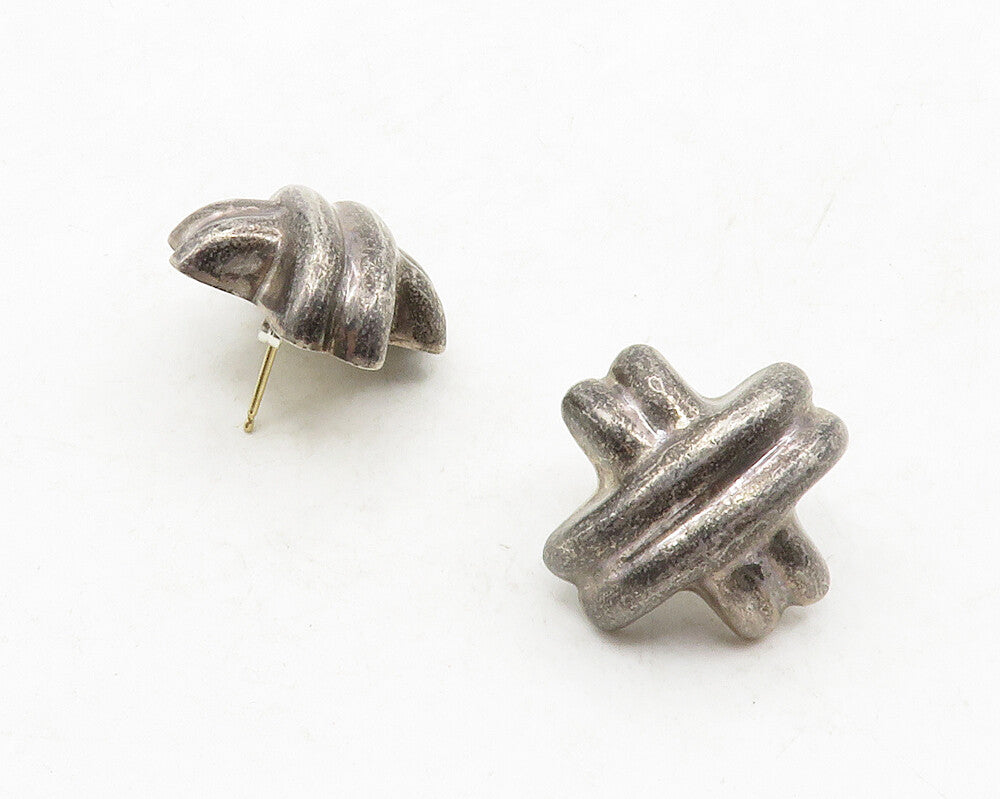 BARRA 925 Silver & 14K GOLD  Vintage Dark Tone Cross Dome Drop Earrings EG6661