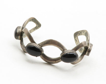 NAVAJO 925 Sterling Silver Vintage Black Onyx Open Cuff Bracelet  BT4817