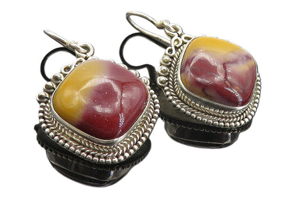 925 Sterling Silver  Vintage Cabochon Cut Agate Swirl Dangle Earrings  EG3152