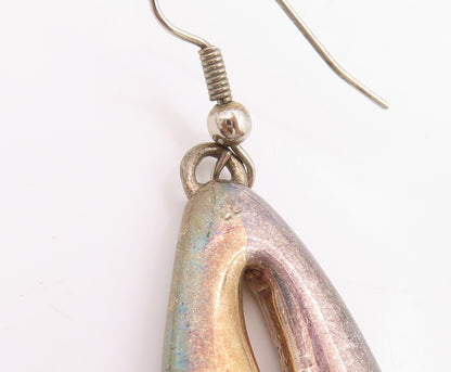 925 Sterling Silver Vintage Earrings Modernist Curvy Wave Design Dangle  EG13750