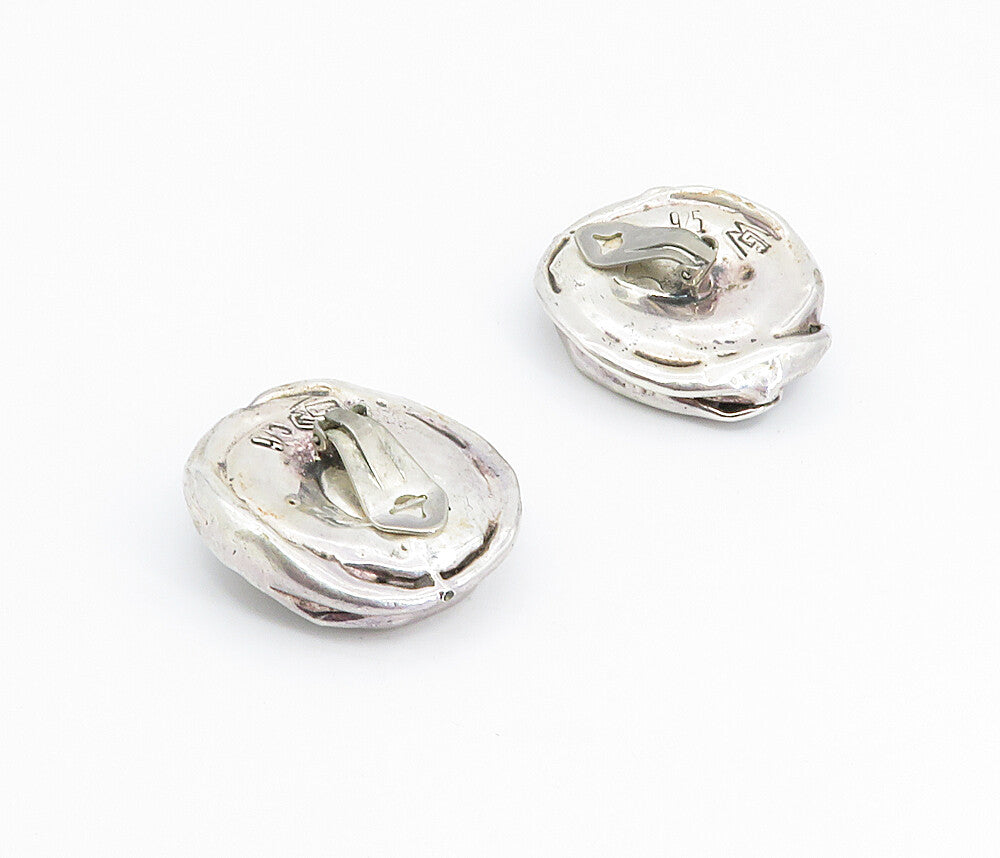 925 Sterling Silver  Vintage Modernist Sculpted Non Pierce Earrings  EG2916