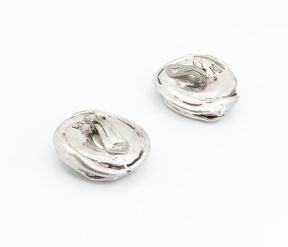 925 Sterling Silver  Vintage Modernist Sculpted Non Pierce Earrings  EG2916