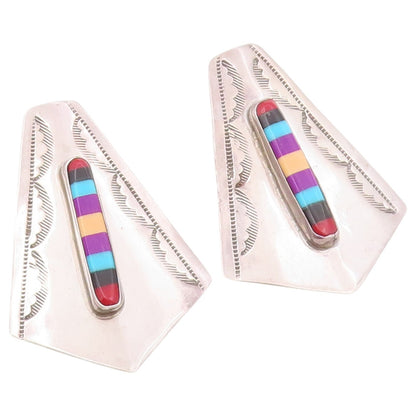 925 Sterling Silver Vintage Earrings SOUITHWESTERN Multi Gemstone Stud  EG14513