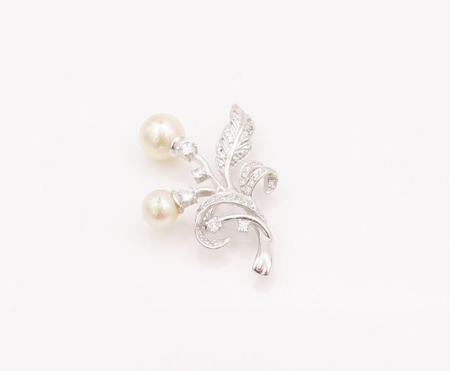 925 Sterling Silver Vintage Brooch Pin Floral Carved Topaz Beaded Pearls BP10819