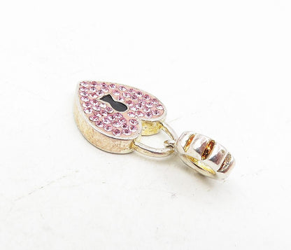 925 Sterling Silver  Sparkling Pink Topaz Love Heart Pad Lock Pendant  PT6758