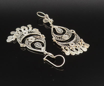 925 Silver  Vintage Twisted Rope Pear Shaped Disc Boho Style Earrings  EG12058