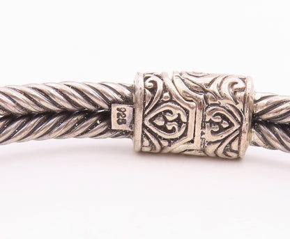 925 Sterling Silver Vintage Bracelet Diamonds Inlay Swirly Carved Cuff  BT10607
