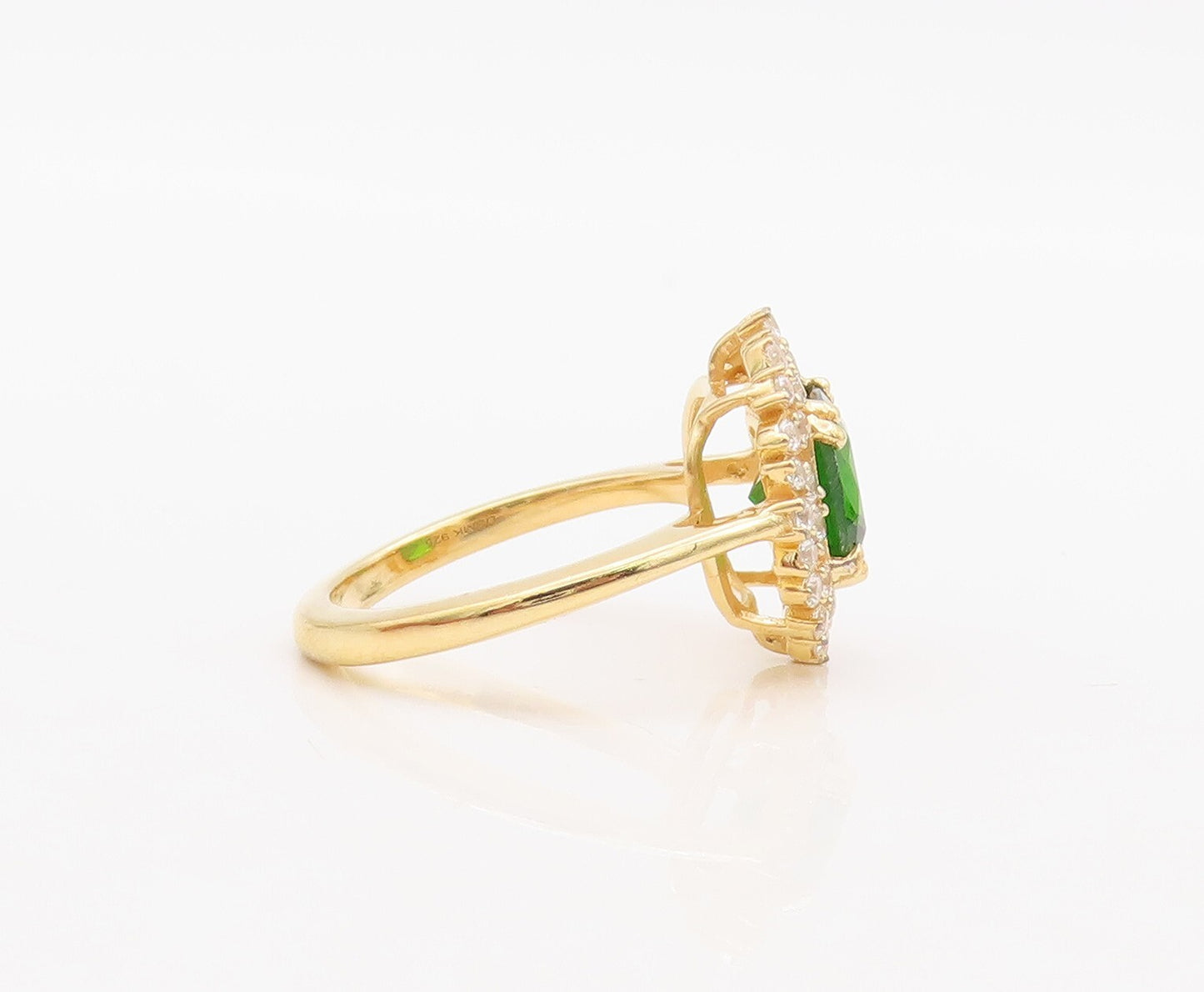 925 Sterling Silver Vintage Ring Gold Plated Green White CZ Flower Sz 7  RG30068