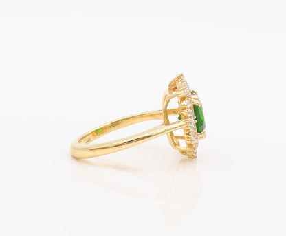 925 Sterling Silver Vintage Ring Gold Plated Green White CZ Flower Sz 7  RG30068