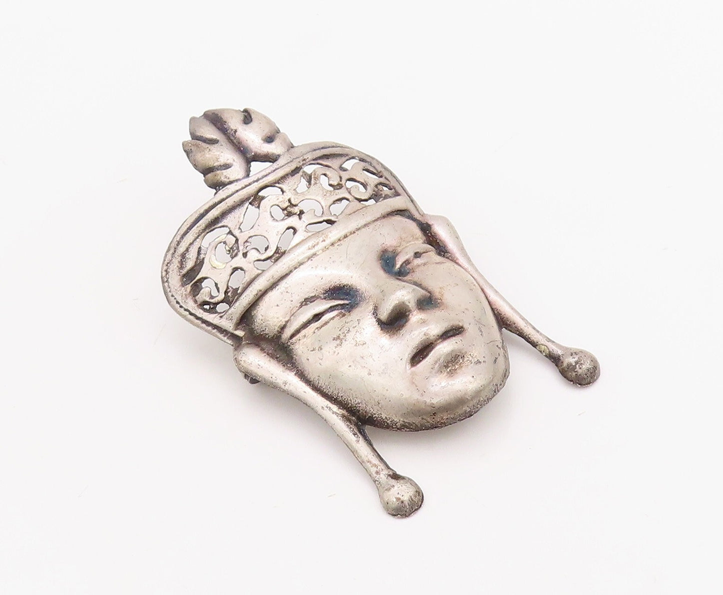 925 Sterling Silver Vintage Brooch Pin Solid Carved Royal Figure Face  BP11232