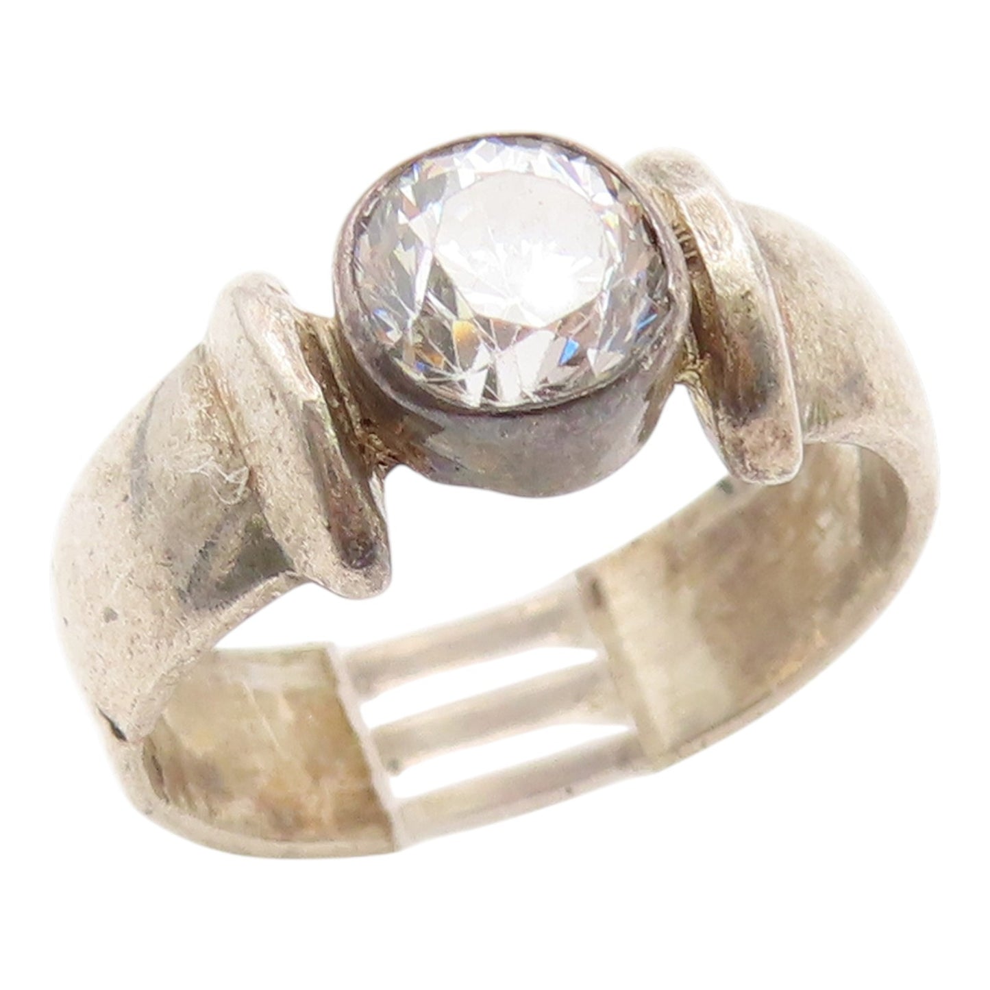 925 Sterling Silver Vintage Ring Round Cut CZ Solid Solitaire Band Sz 7 RG35638