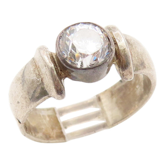 925 Sterling Silver Vintage Ring Round Cut CZ Solid Solitaire Band Sz 7 RG35638