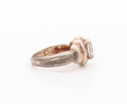 925 Sterling Silver Vintage Ring Solid Carved Oval Cut Topaz  SZ 9  RG32246