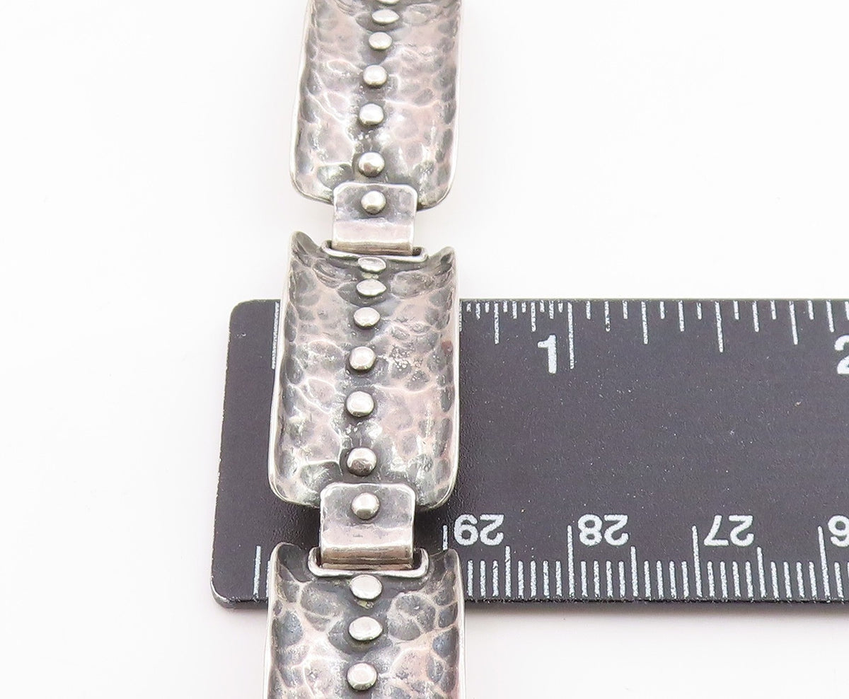 925 Sterling Silver Vintage Bracelet Classic Hammered Wide Panel Link  BT12057