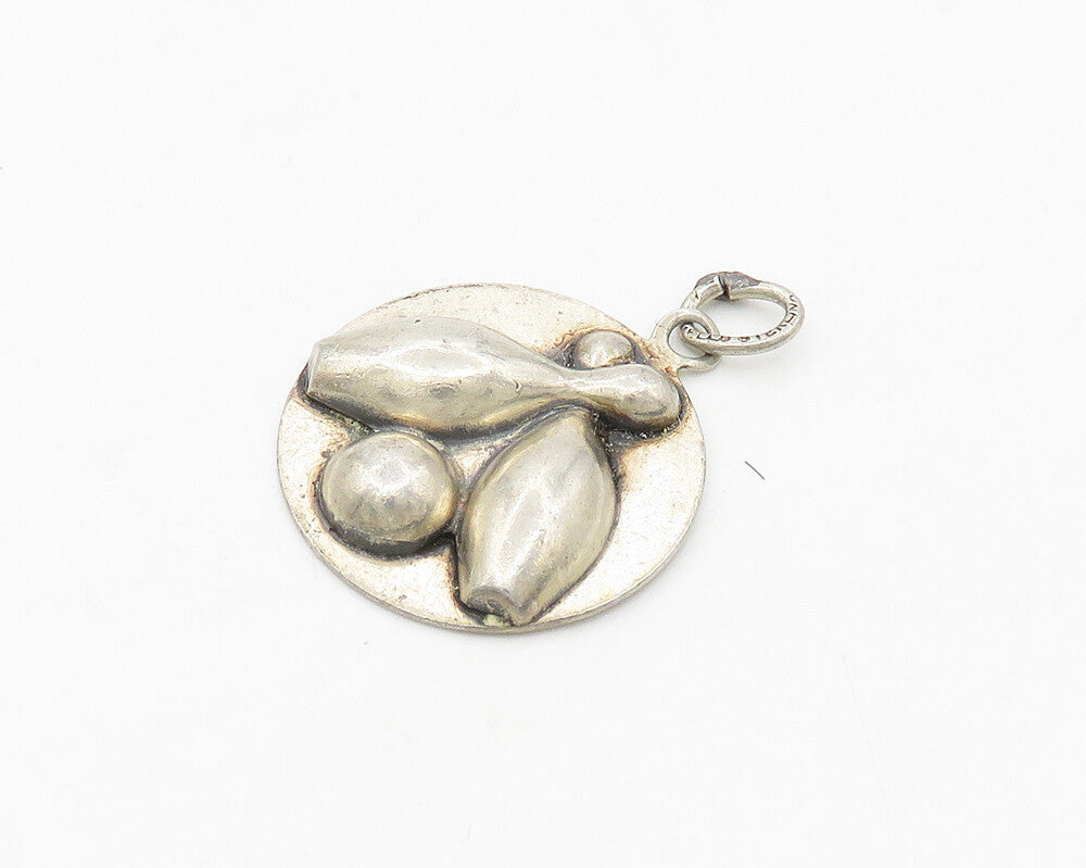BEAU 925 Sterling Silver  Vintage Bowling Pins Sports Motif Pendant  PT13926
