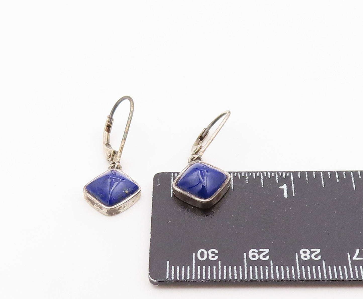 925 Sterling Silver Vintage Earrings Lapis Lazuli Geometric Leverback  EG14453