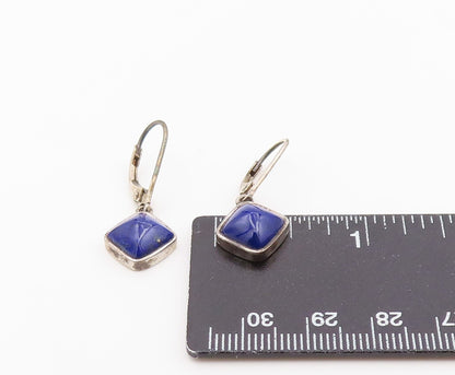 925 Sterling Silver Vintage Earrings Lapis Lazuli Geometric Leverback  EG14453