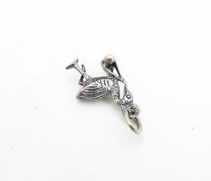 925 Sterling Silver  Vintage Petite Oxidized Stork & Baby Drop Pendant  PT6244