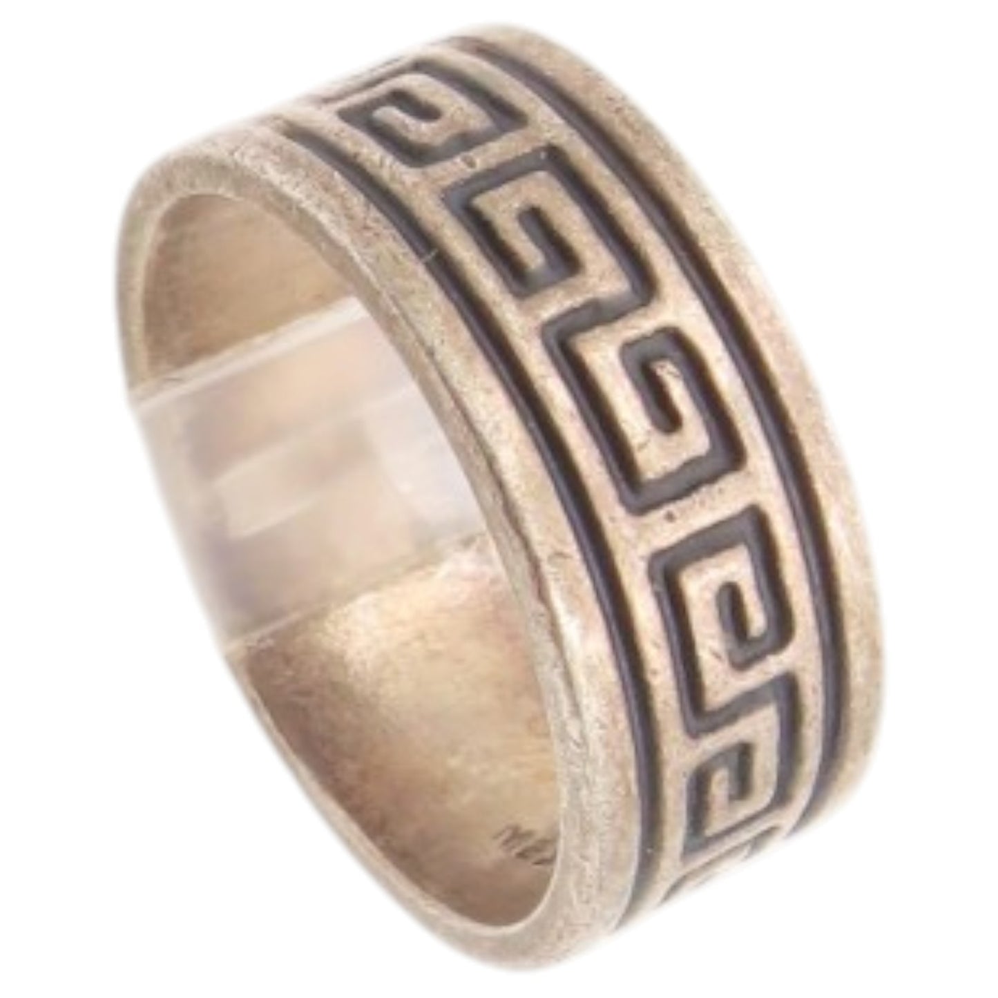 925 Sterling Silver Vintage Ring MEXICO Geometric Pattern Band  Sz 8  RG36413