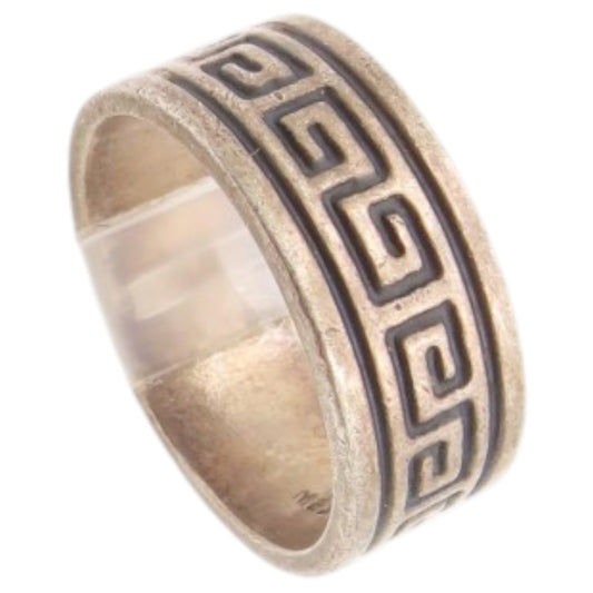 925 Sterling Silver Vintage Ring MEXICO Geometric Pattern Band  Sz 8  RG36413