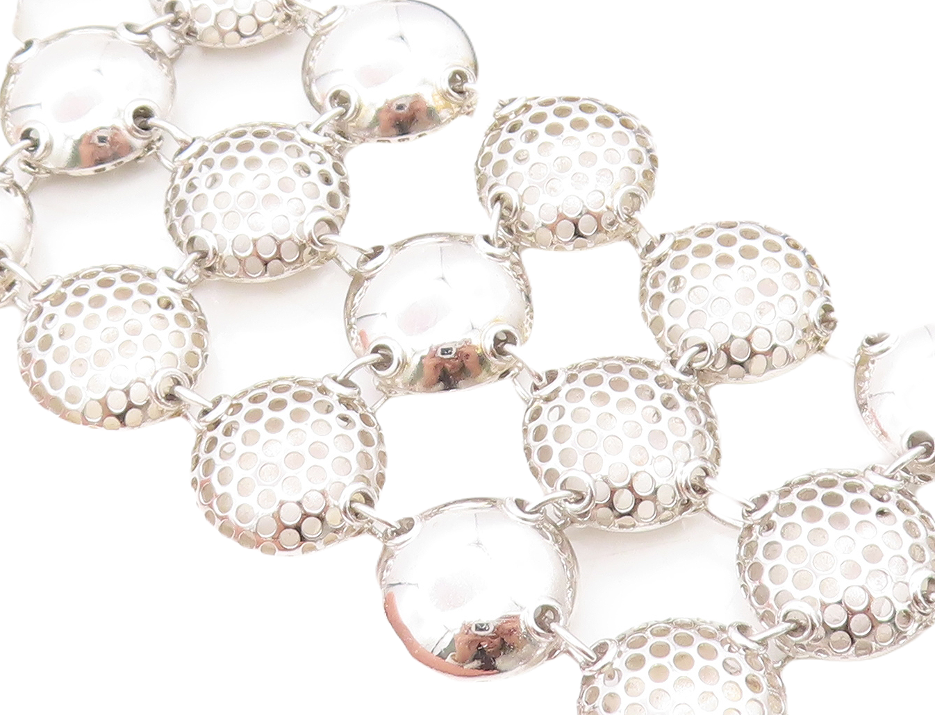925 Sterling Silver  Hollow Cutout Detail Round Link Chain Bracelet  BT3185