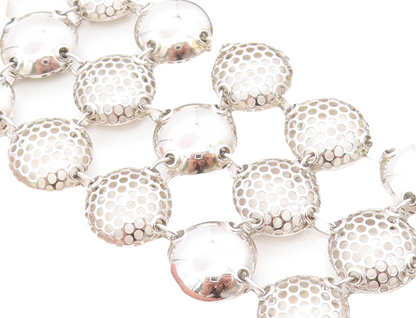 925 Sterling Silver  Hollow Cutout Detail Round Link Chain Bracelet  BT3185