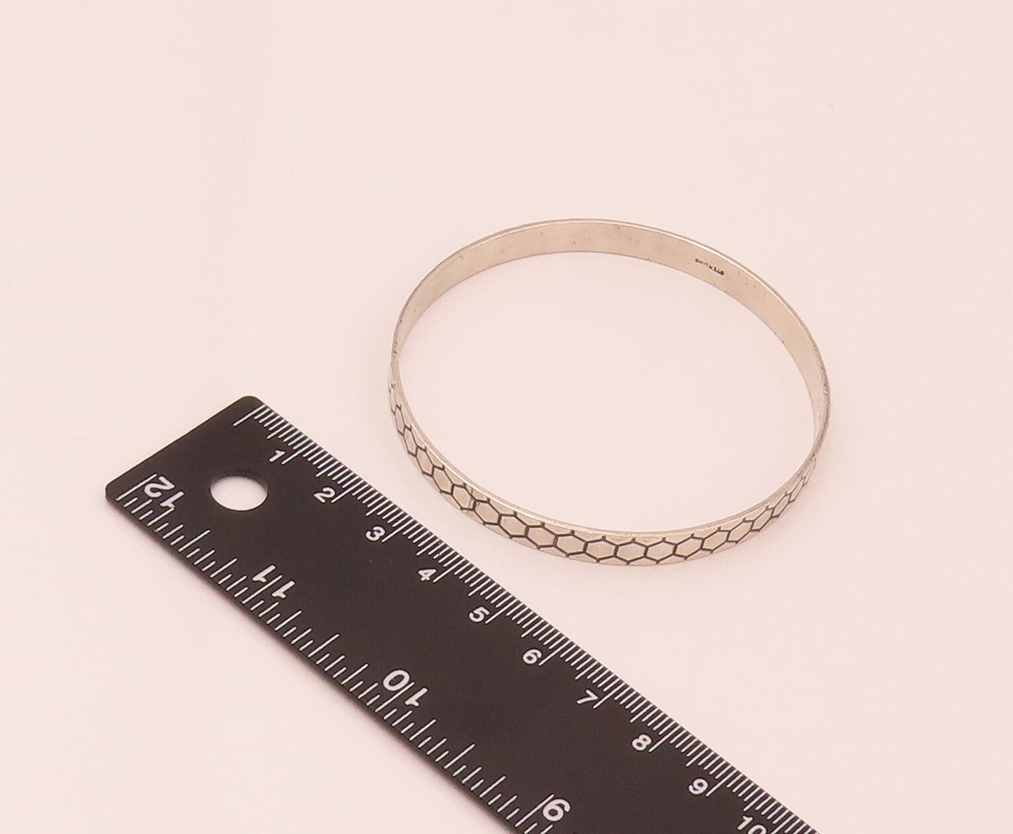 925 Sterling Silver  Vintage Etched Honeycomb Bangle Bracelet  BT9808