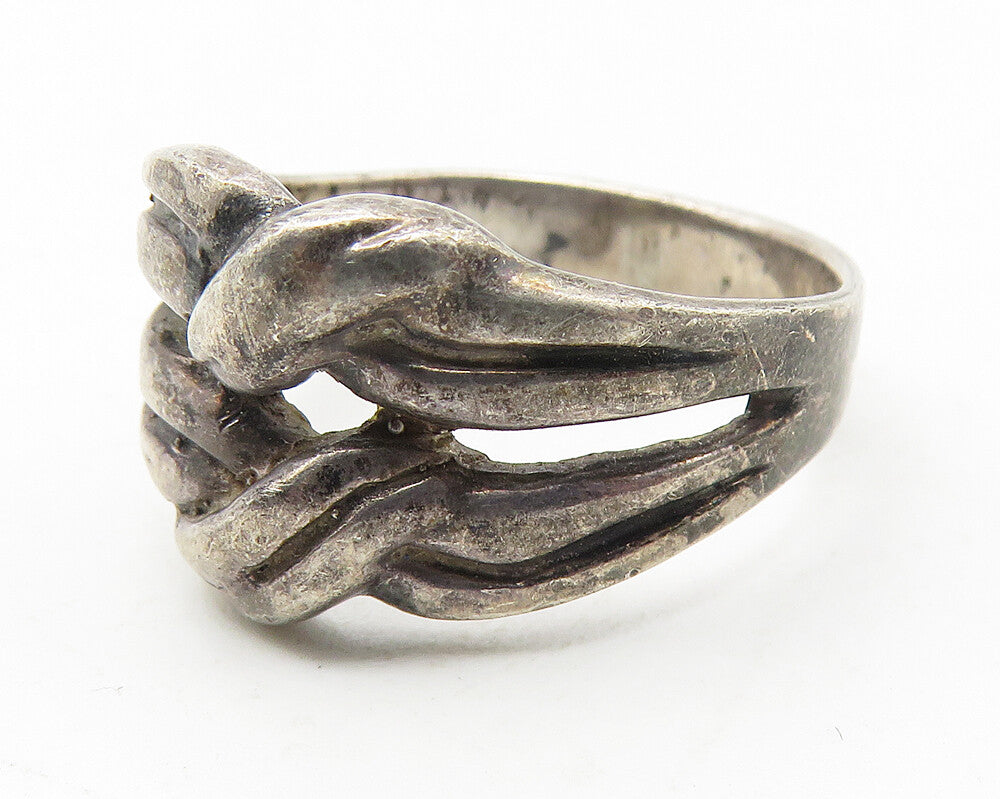 925 Sterling Silver  Vintage Dark Tone Tied Knot Split Band Ring Sz 7  RG11536