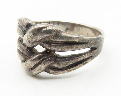 925 Sterling Silver  Vintage Dark Tone Tied Knot Split Band Ring Sz 7  RG11536