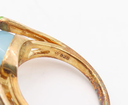 925 Sterling Silver Vintage Ring Gold Plated Designer Gemstone CZ Sz 7.5 RG30477
