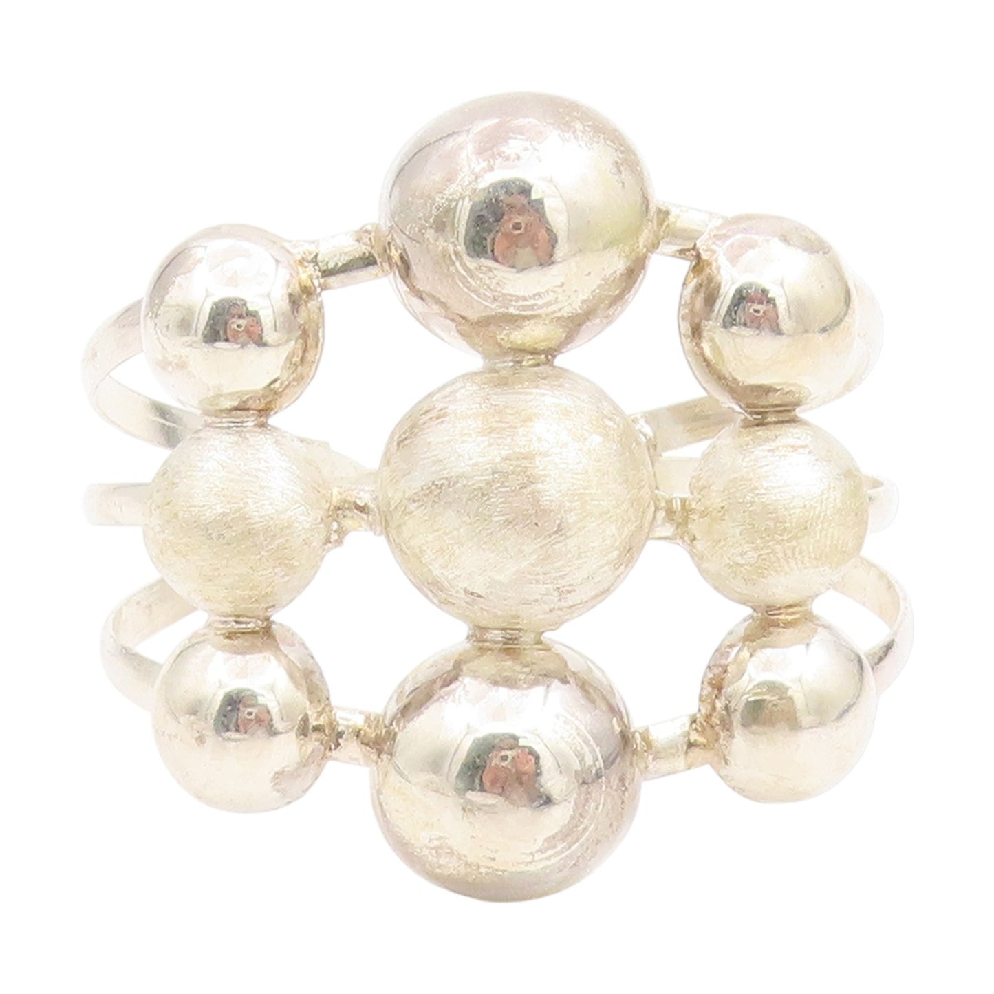 925 Sterling Silver Vintage Bracelet Modernist Large Spherical Bead Cuff BT11502