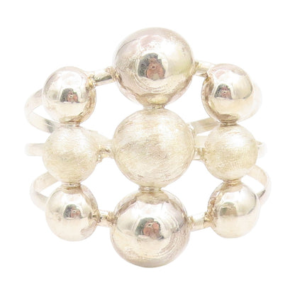 925 Sterling Silver Vintage Bracelet Modernist Large Spherical Bead Cuff BT11502