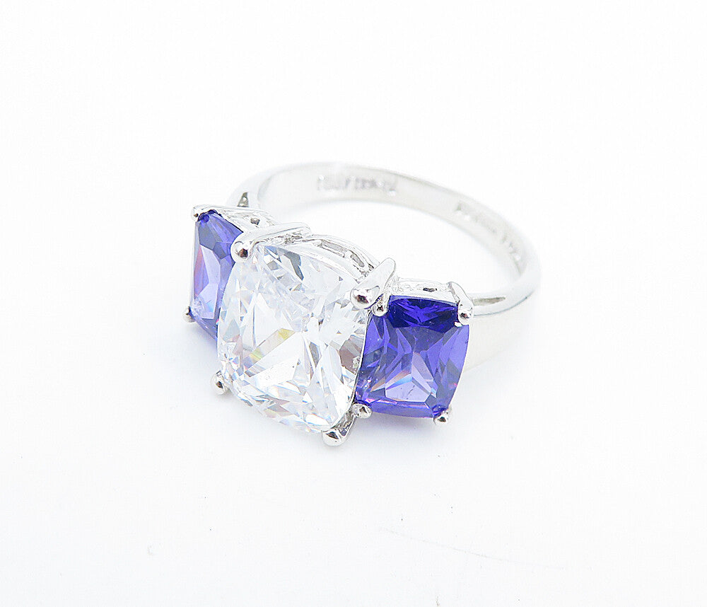 925 Sterling Silver  Cubic Zirconia & Purple Topaz Band Ring Sz 8  RG7277