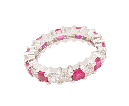 925 Sterling Silver  Vintage Minimalist White Pink CZ Band Ring Sz 5  RG27248