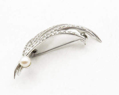 GERMANY 925 Silver  Vintage Petite & Pearl Modernist Floral Brooch Pin  BP4916
